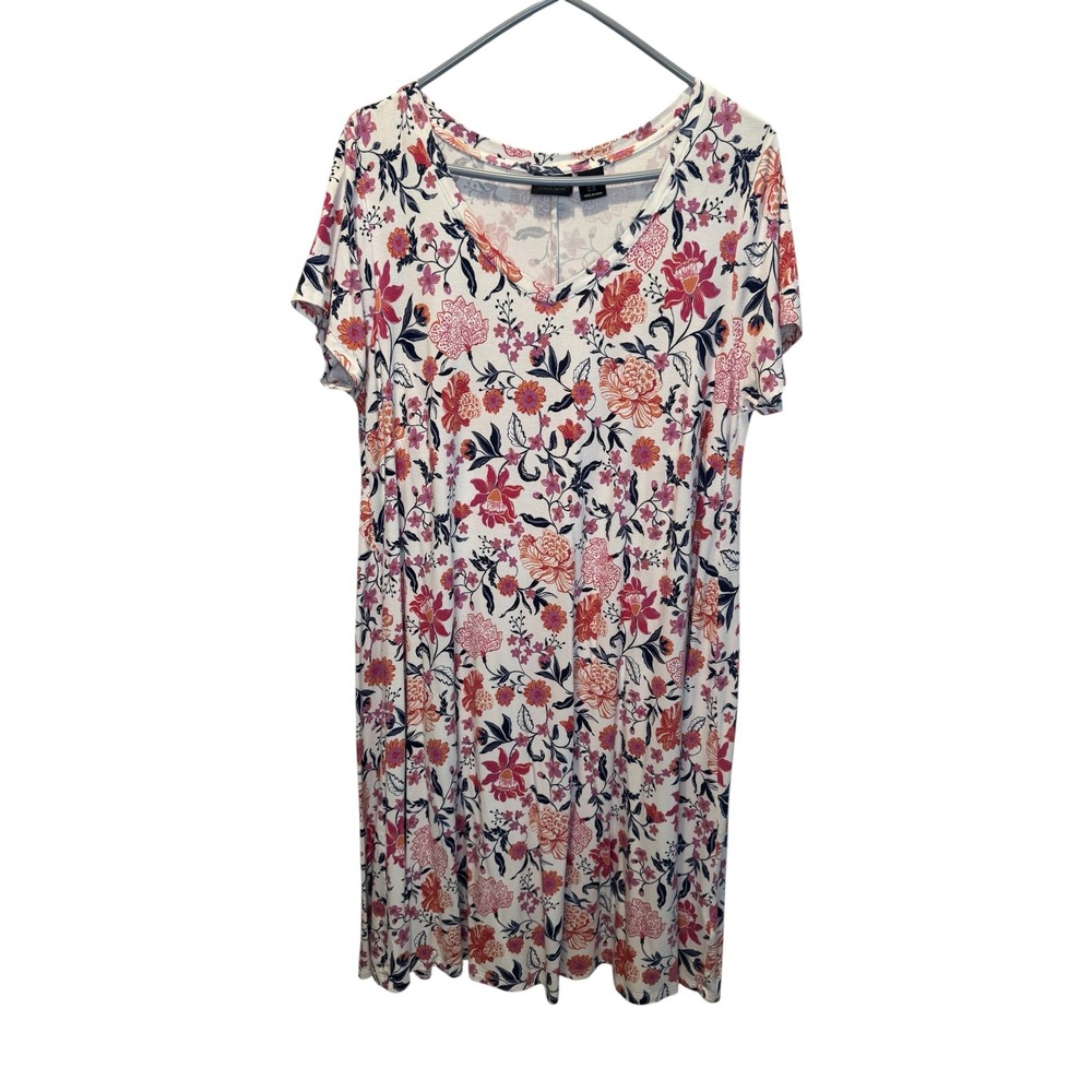 Rachel Zoe Womens 1X Floral V-Neck Short Sleeve T-Shirt Dress Pink Orange Navy